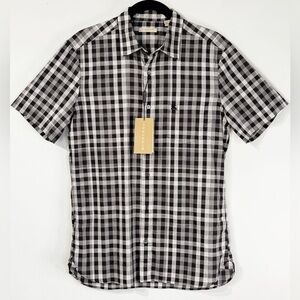 Burberry Short Sleeve Button Down Shirt  Black and White Check Pattern Size M